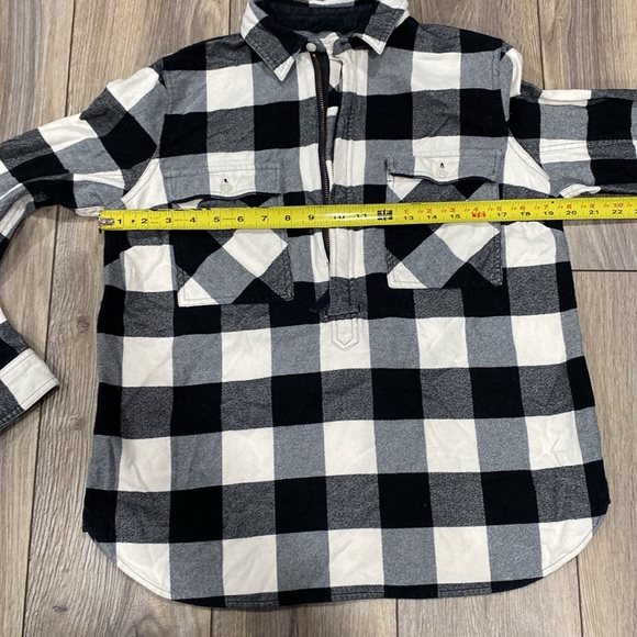 J CREW Flannel Quarter Zip Black White Buffalo Check Shirt SMALL - Picture 9 of 14